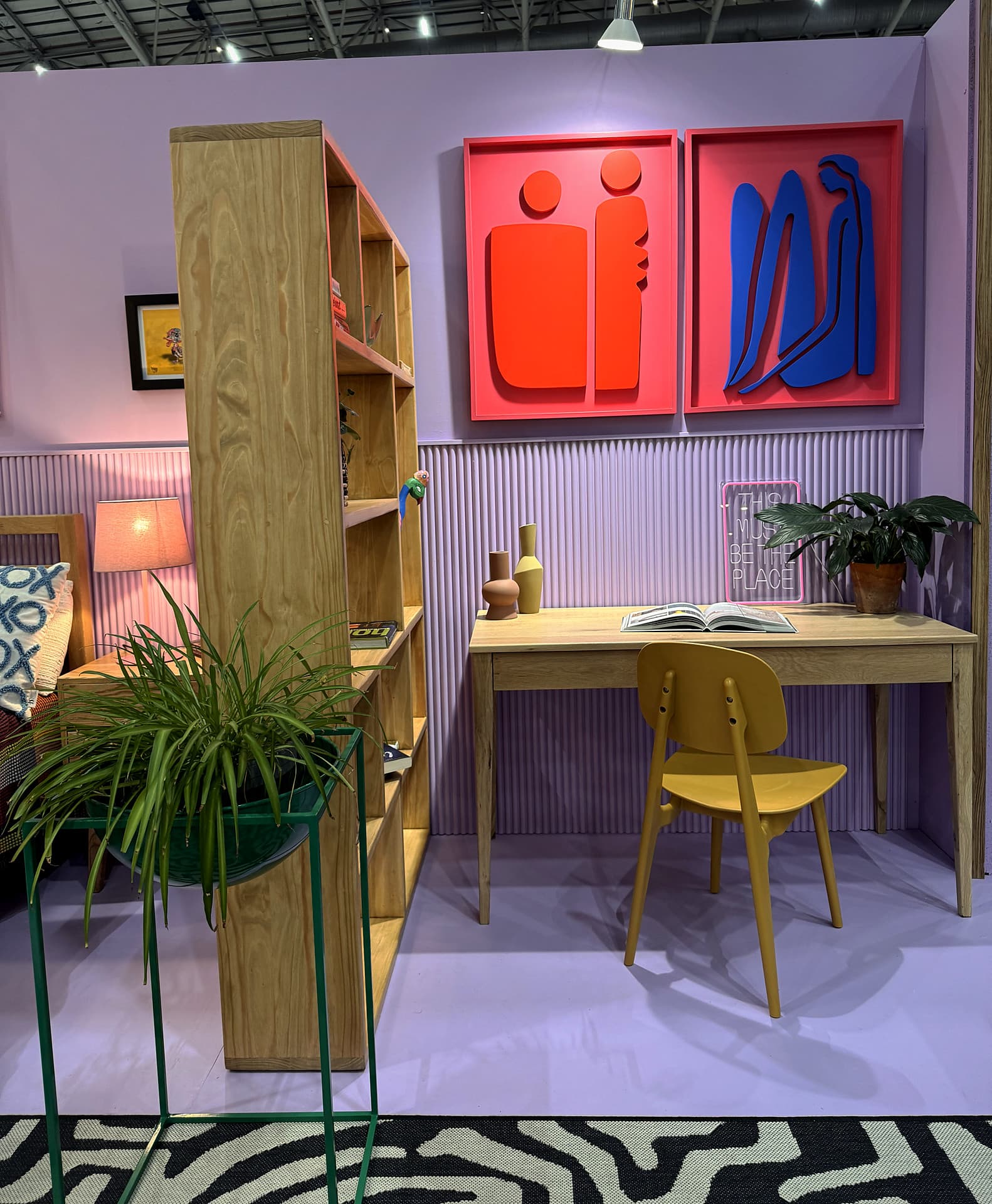 Urban Living Pod – Desk seen through the oak shelving