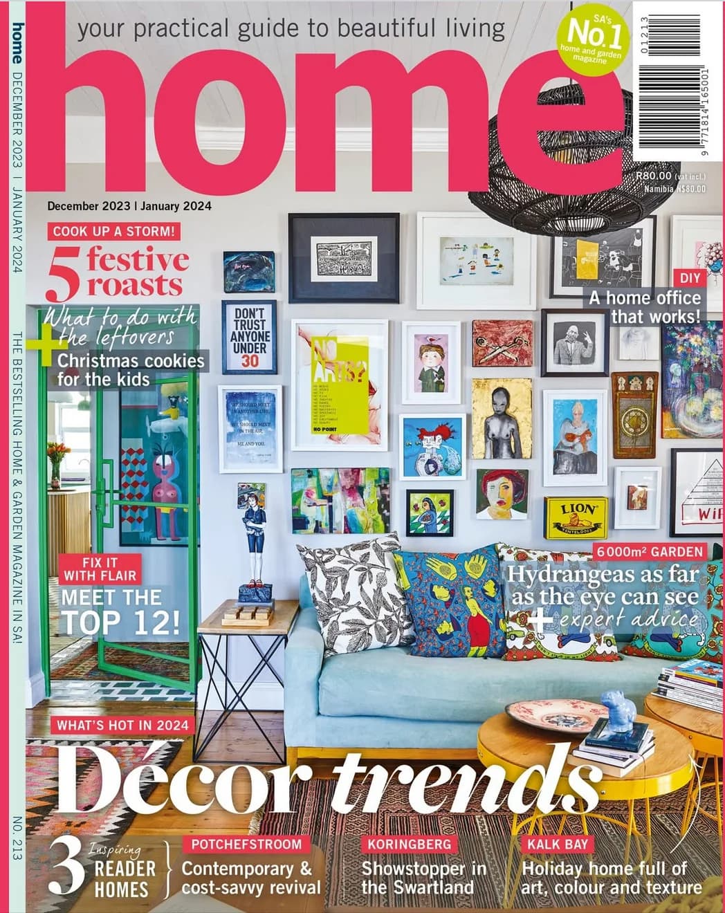 Home magazine cover, December 2023 – January 2024 — the Decor Trends issue featuring the Kalk Bay Art House